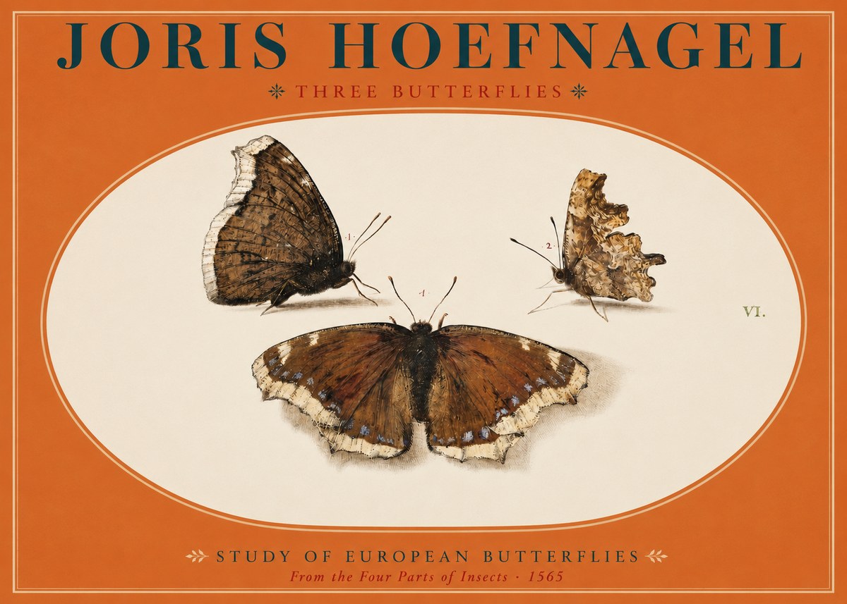 Joris Hoefnagel Three Butterflies I No2 - Póster