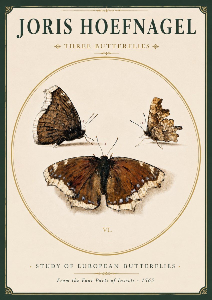 Joris Hoefnagel Three Butterflies I No3 - Póster