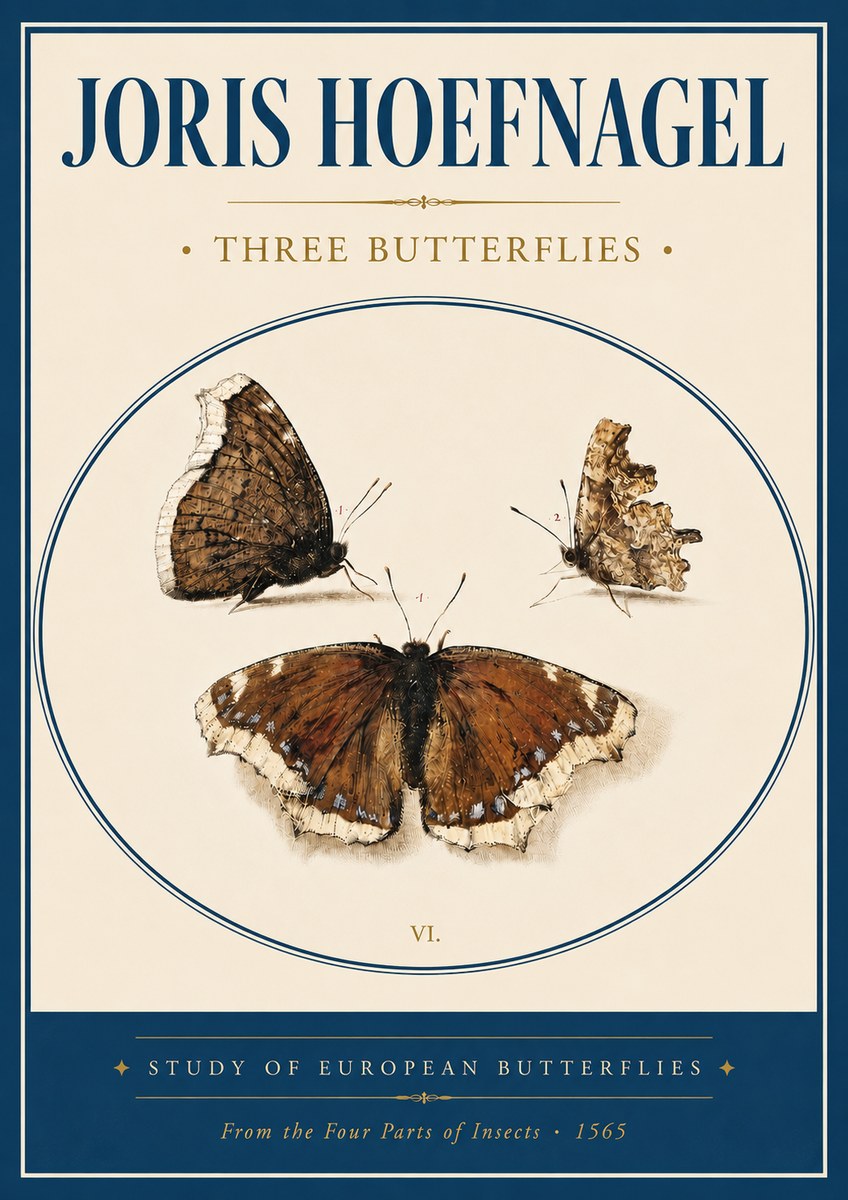 Joris Hoefnagel Three Butterflies I No4 - Póster