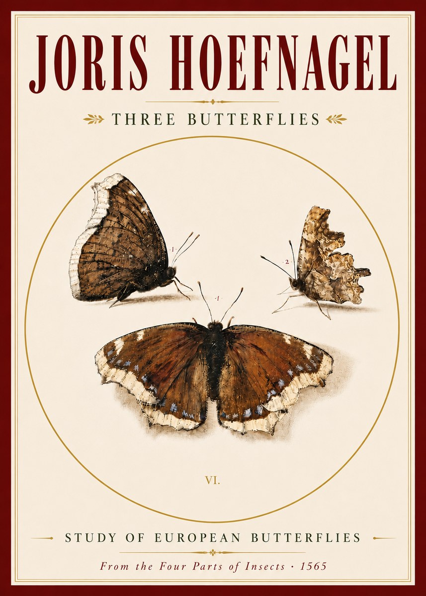 Joris Hoefnagel Three Butterflies I No5 - Póster
