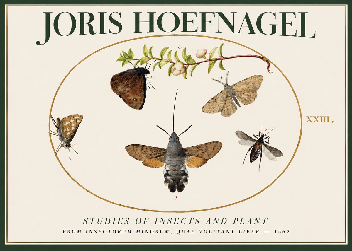 Joris Hoefnagel Five Studies of Insects and Plant No2 - Póster