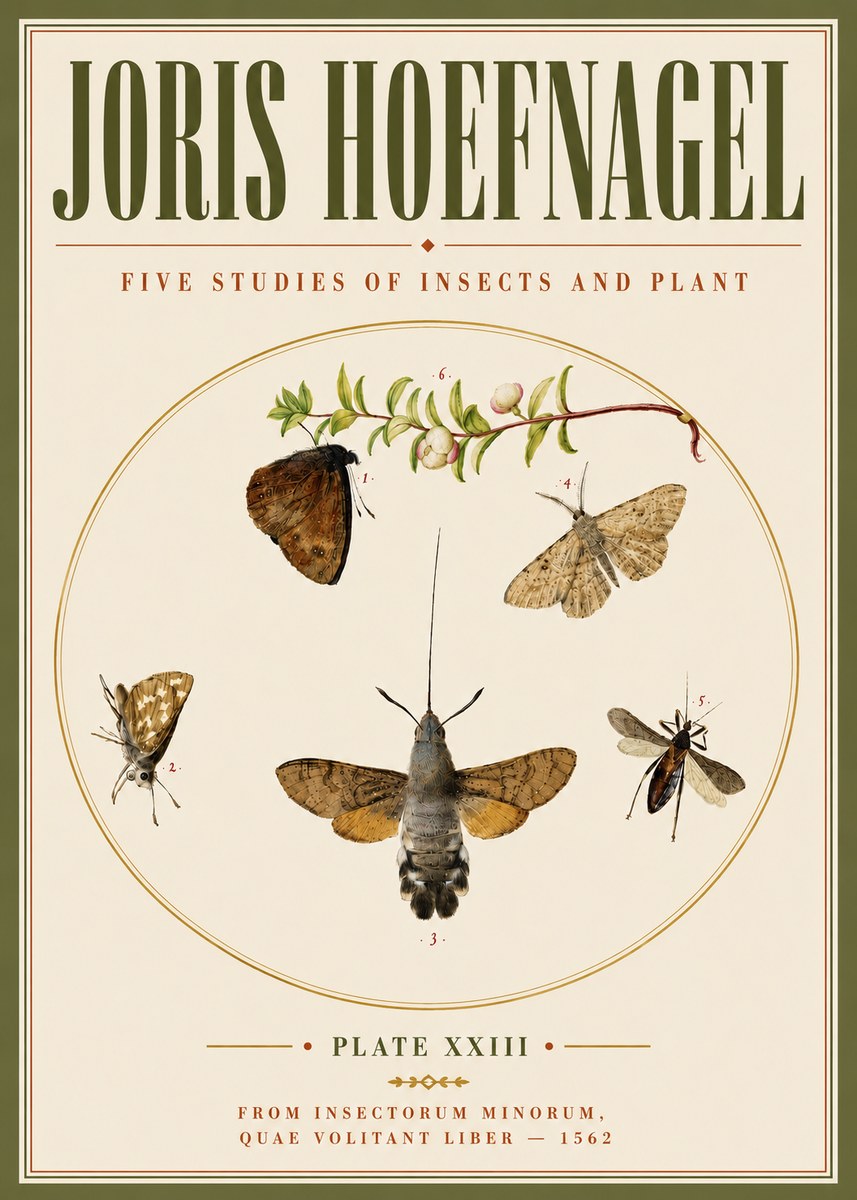 Joris Hoefnagel Five Studies of Insects and Plant No6 - Póster