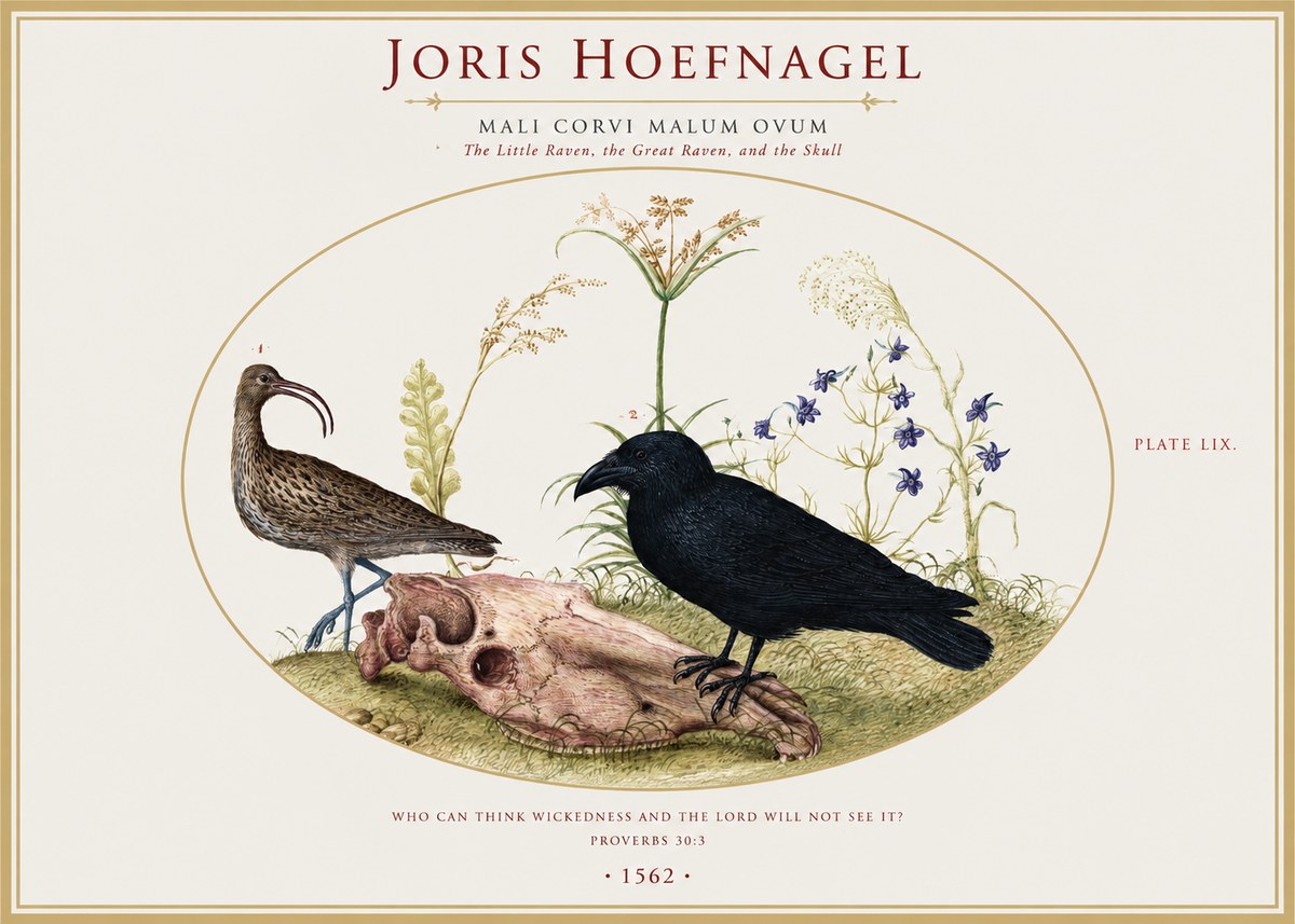 Joris Hoefnagel The Little Raven, the Great Raven, and the Skull No1 - Póster