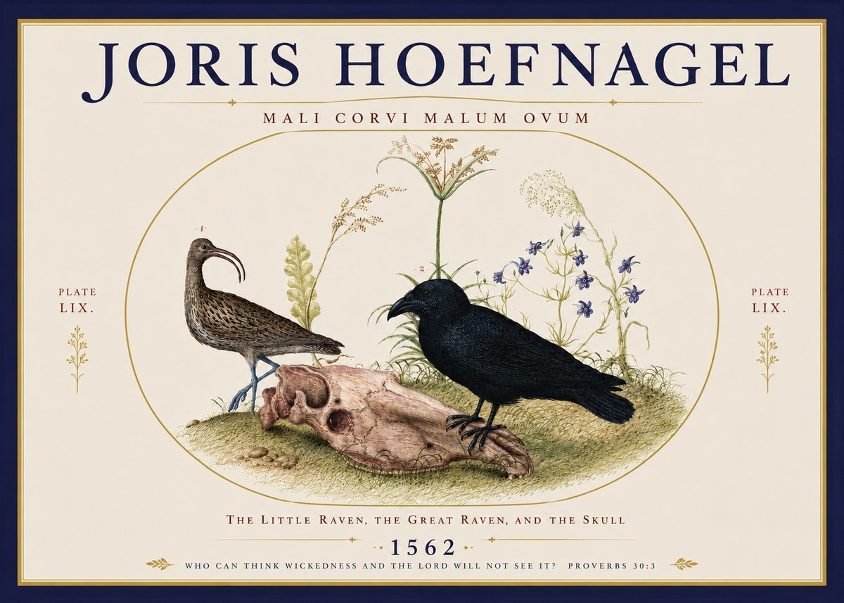Joris Hoefnagel The Little Raven, the Great Raven, and the Skull No3 - Póster