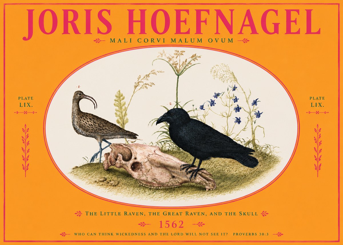 Joris Hoefnagel The Little Raven, the Great Raven, and the Skull No4 - Póster
