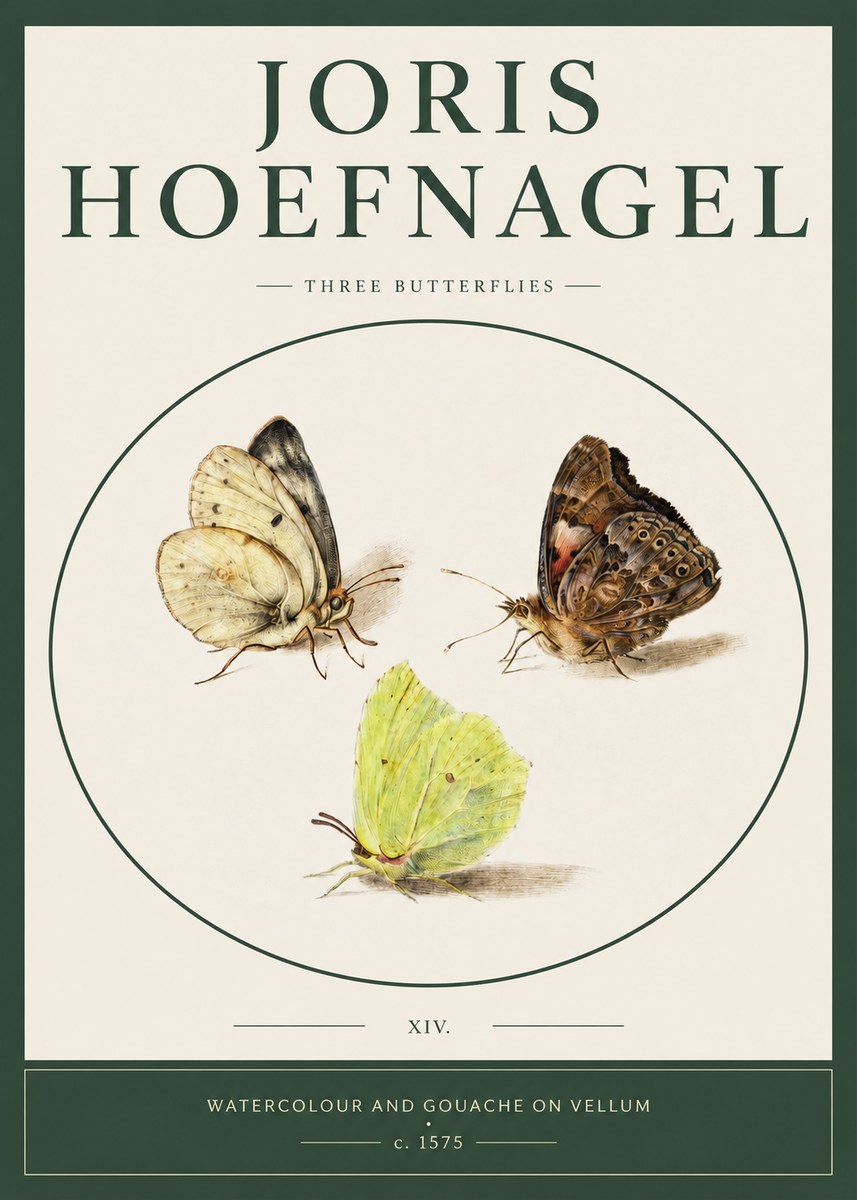 Joris Hoefnagel Three Butterflies II No2 - Póster