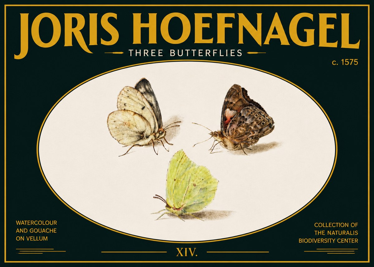Joris Hoefnagel Three Butterflies II No5 - Póster