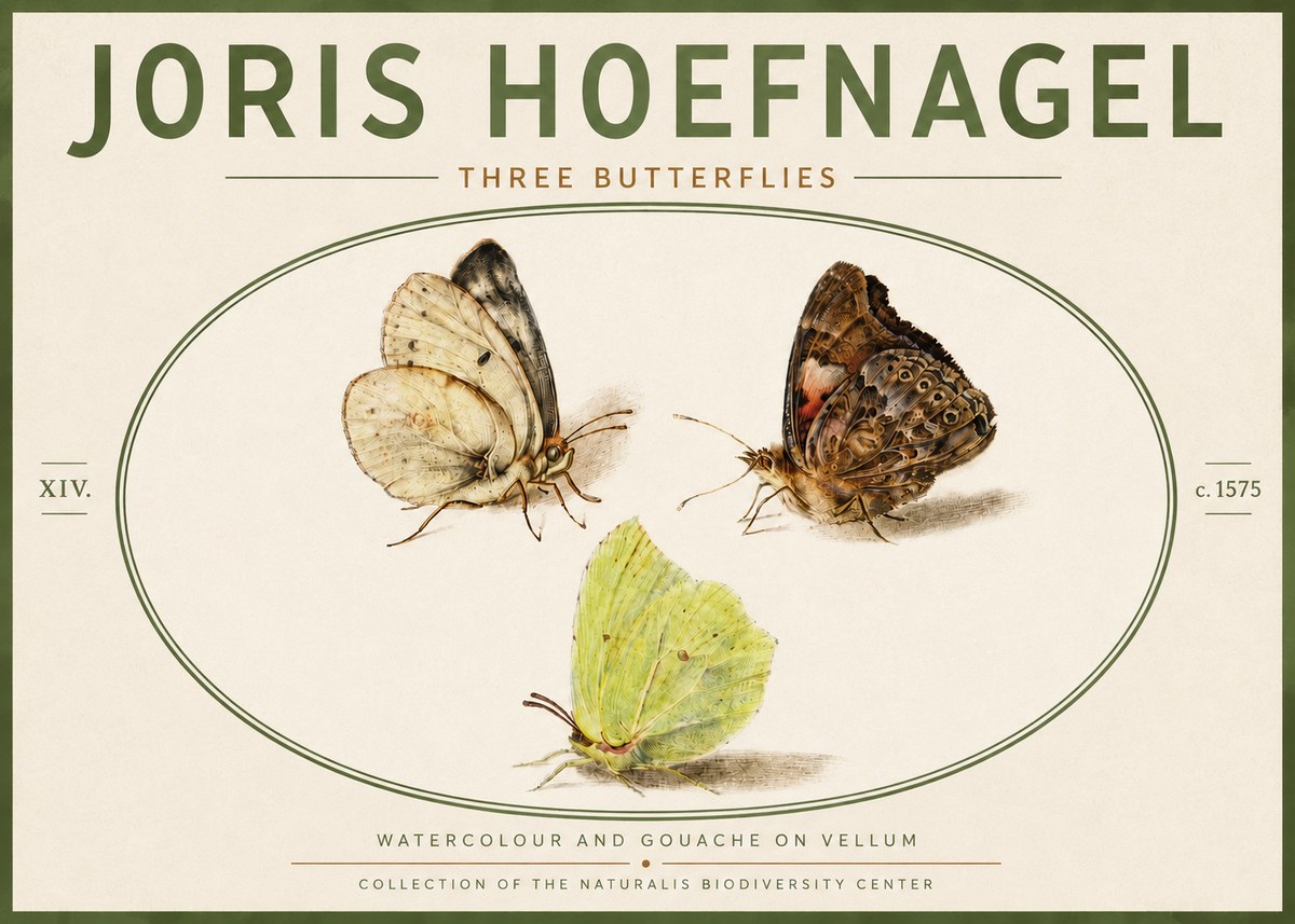 Joris Hoefnagel Three Butterflies II No6 - Póster