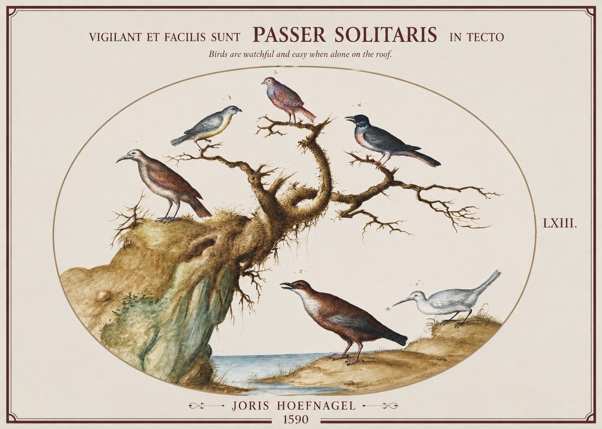Joris Hoefnagel Vigilant Et Fact Suum Sicut Passer Solitarius in Tecto No2 - Póster