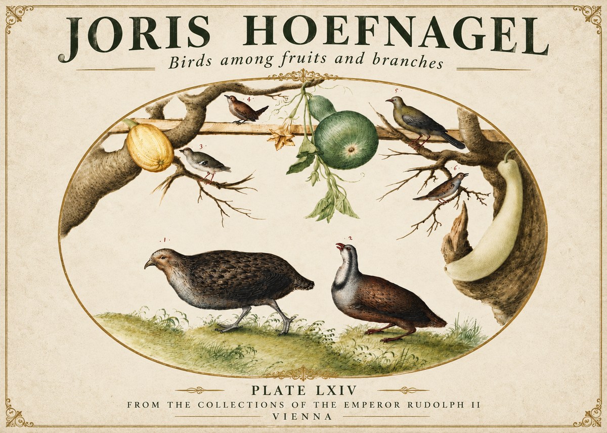 Joris Hoefnagel Birds Among Fruits and Branches No3 - Póster