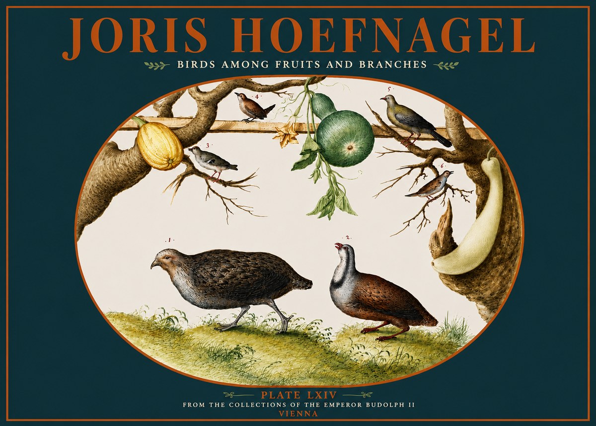 Joris Hoefnagel Birds Among Fruits and Branches No4 - Póster
