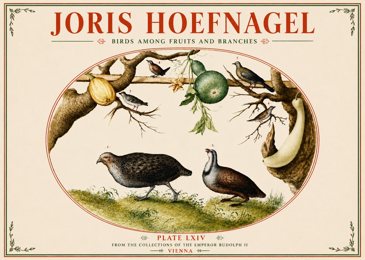 Joris Hoefnagel Birds Among Fruits and Branches No5 - Póster