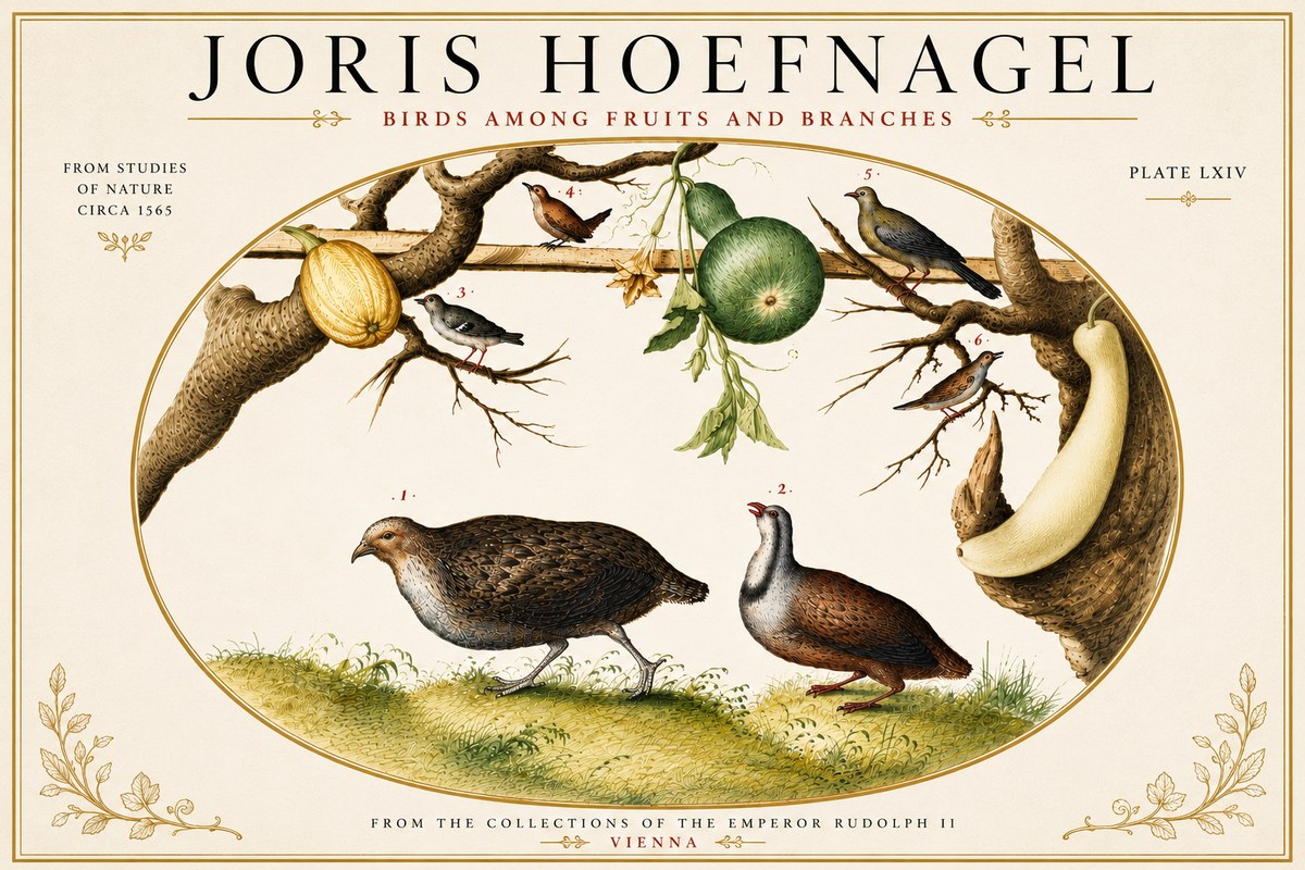 Joris Hoefnagel Birds Among Fruits and Branches No6 - Póster