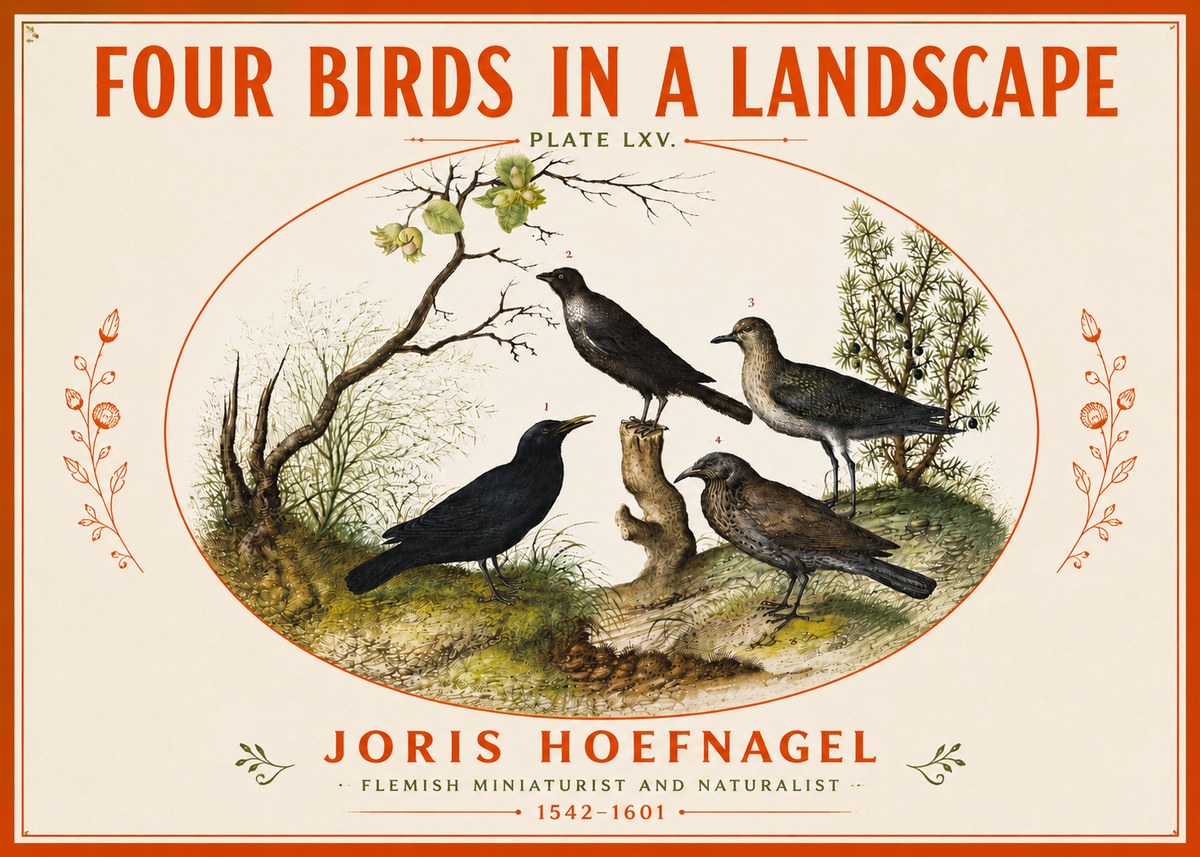 Joris Hoefnagel Four Birds in a Landscape No5 - Póster
