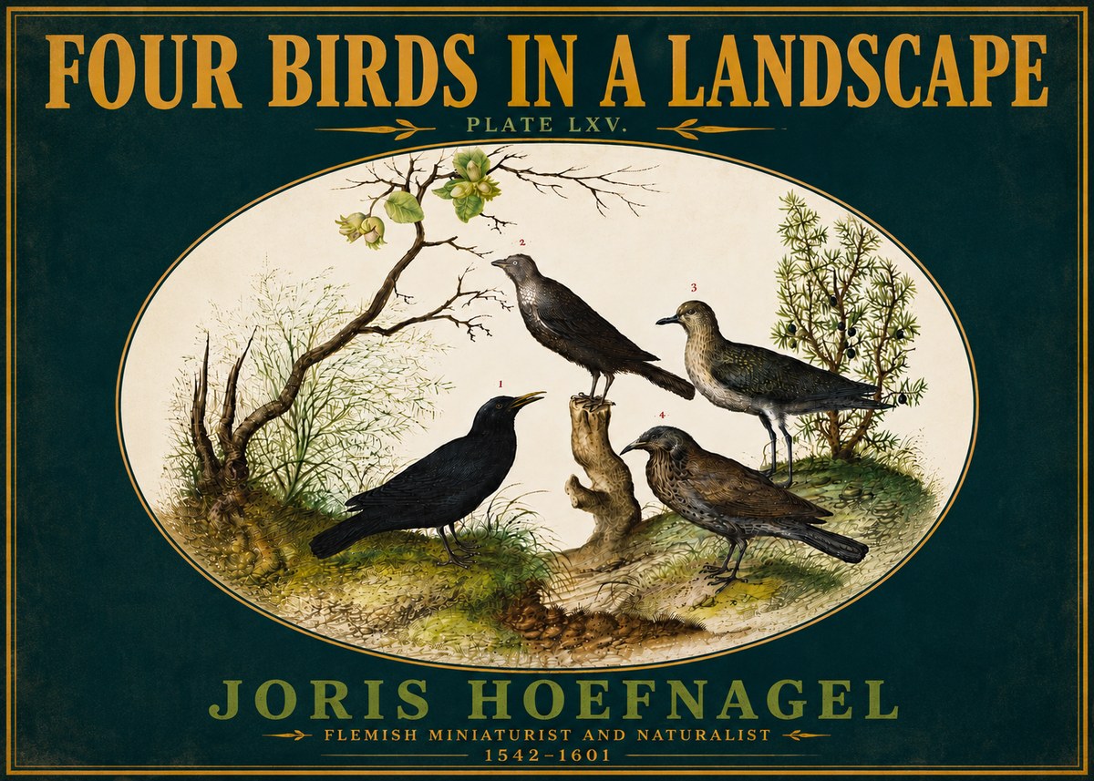 Joris Hoefnagel Four Birds in a Landscape No6 - Póster