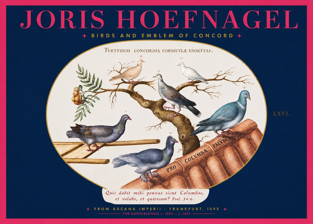Joris Hoefnagel Birds and Emblem of Concord No2 - Póster