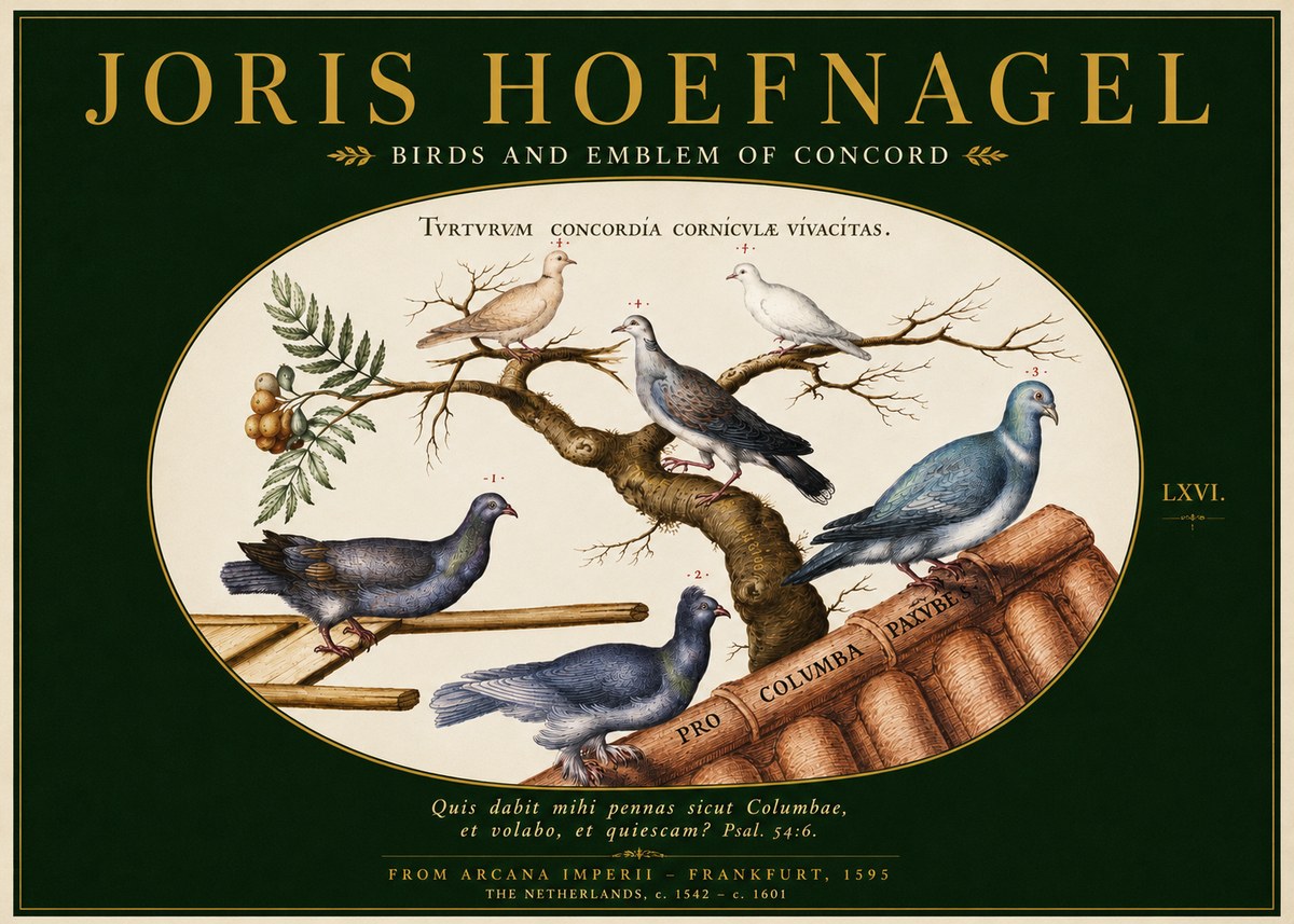 Joris Hoefnagel Birds and Emblem of Concord No3 - Póster