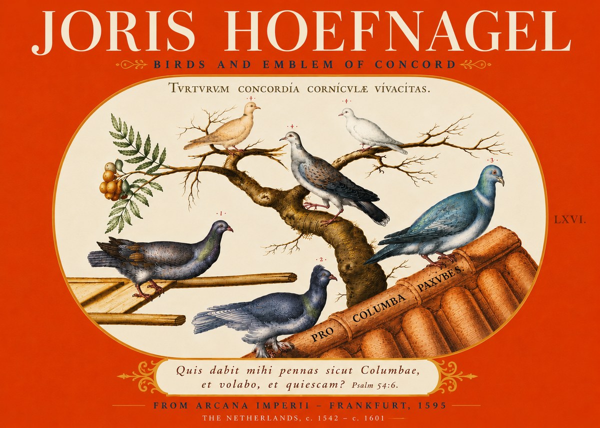 Joris Hoefnagel Birds and Emblem of Concord No6 - Póster