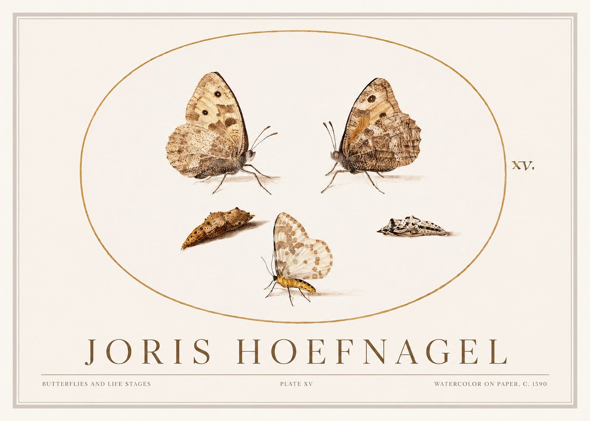 Joris Hoefnagel Butterflies and Life Stages - Plate Xv No1 - Póster