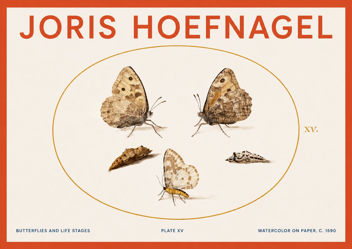 Joris Hoefnagel Butterflies and Life Stages - Plate Xv No3 - Póster