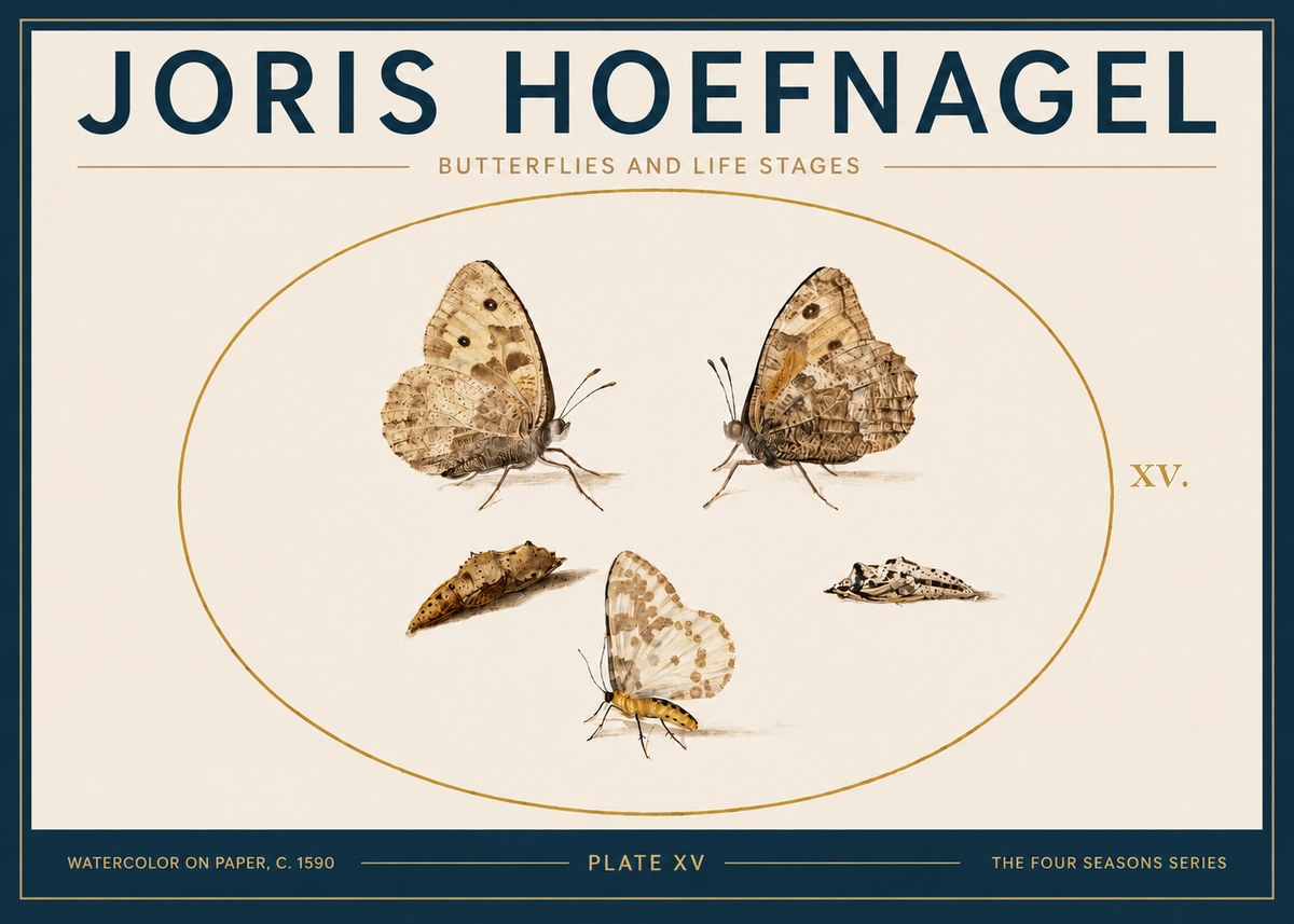 Joris Hoefnagel Butterflies and Life Stages - Plate Xv No5 - Póster