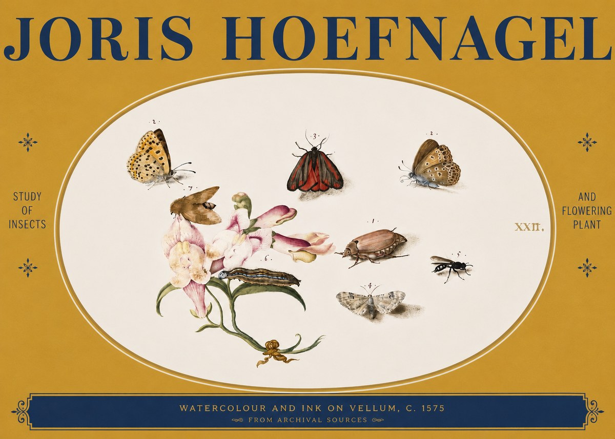 Joris Hoefnagel Study of Insects and Flowering Plant No3 - Póster