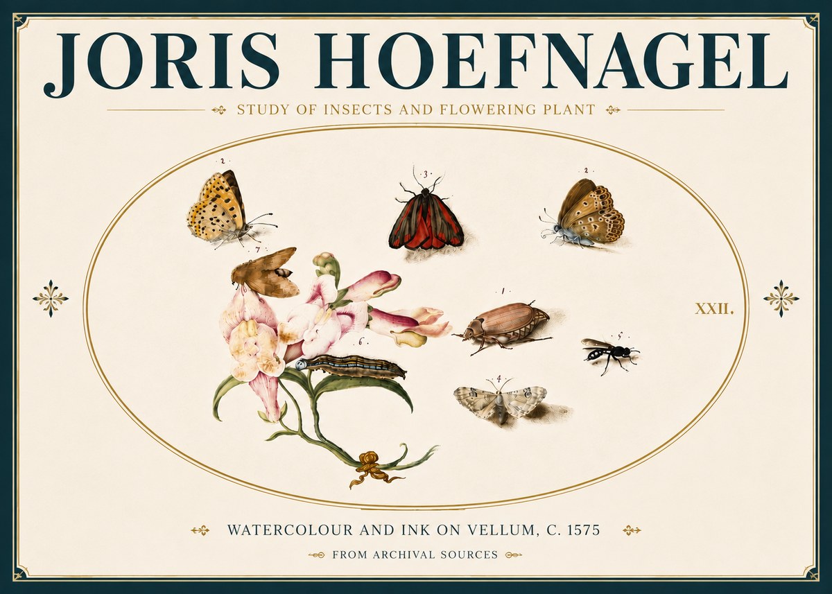 Joris Hoefnagel Study of Insects and Flowering Plant No6 - Póster