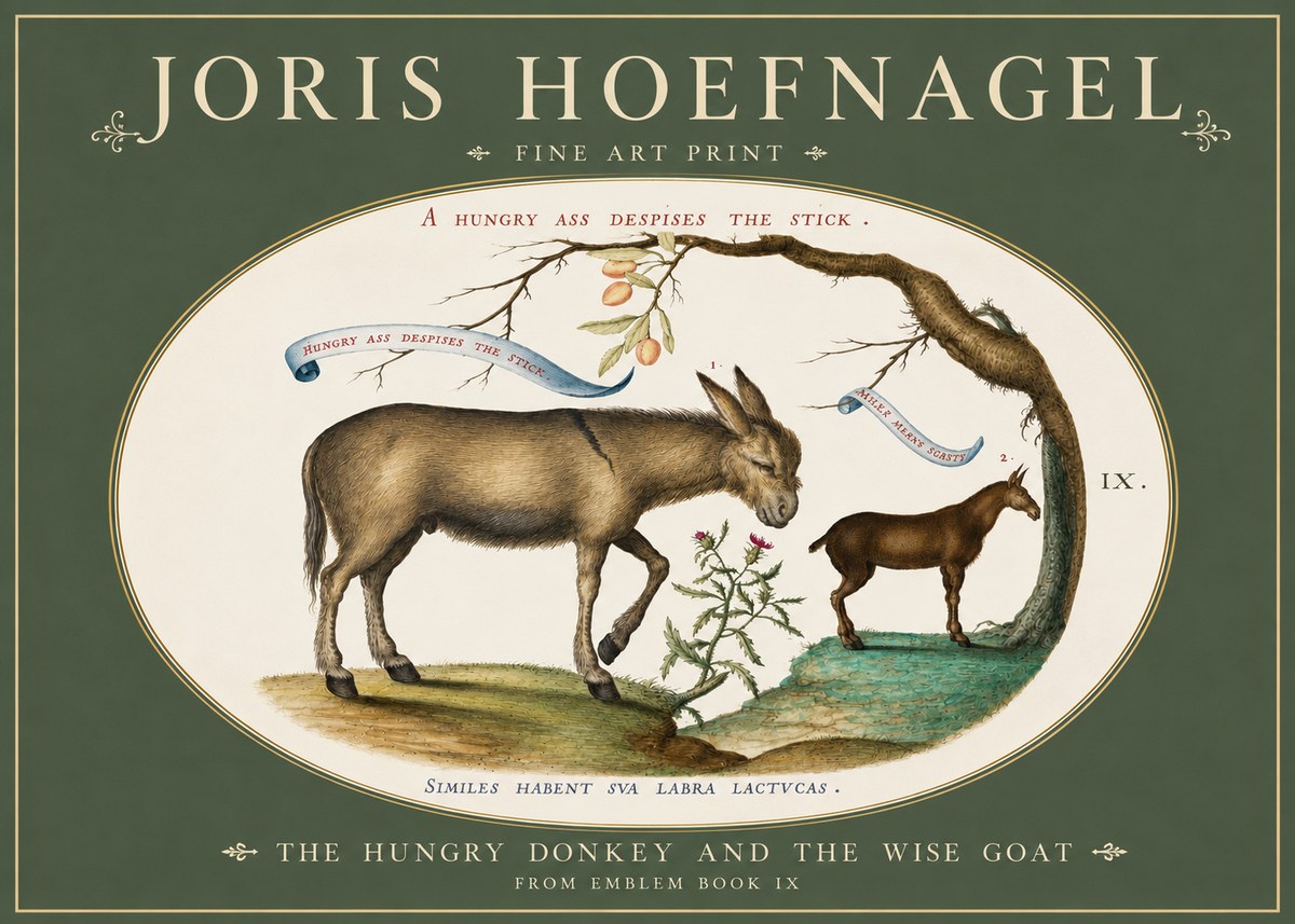 Joris Hoefnagel The Hungry Donkey and the Wise Goat No3 - Póster
