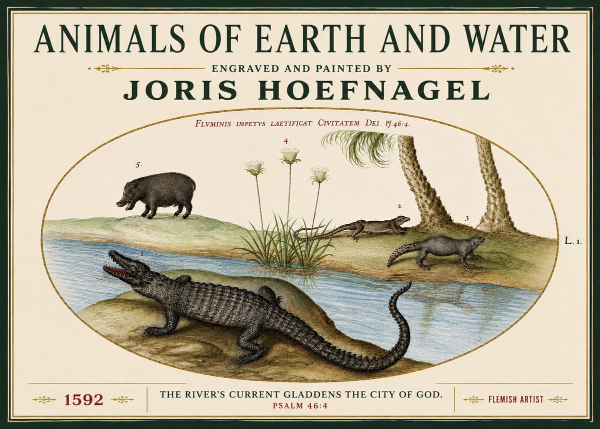 Joris Hoefnagel Animals of Earth and Water No5 - Póster