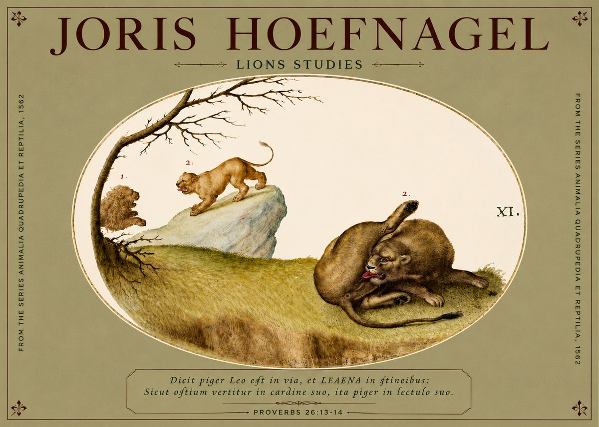 Joris Hoefnagel Lions Studies No4 - Póster