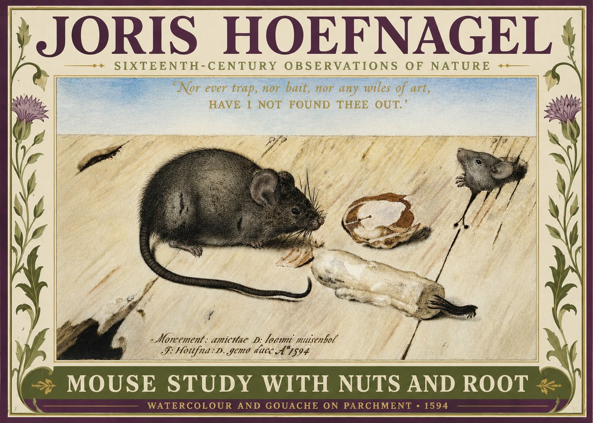 Joris Hoefnagel Mouse Study with Nuts and Root No3 - Póster