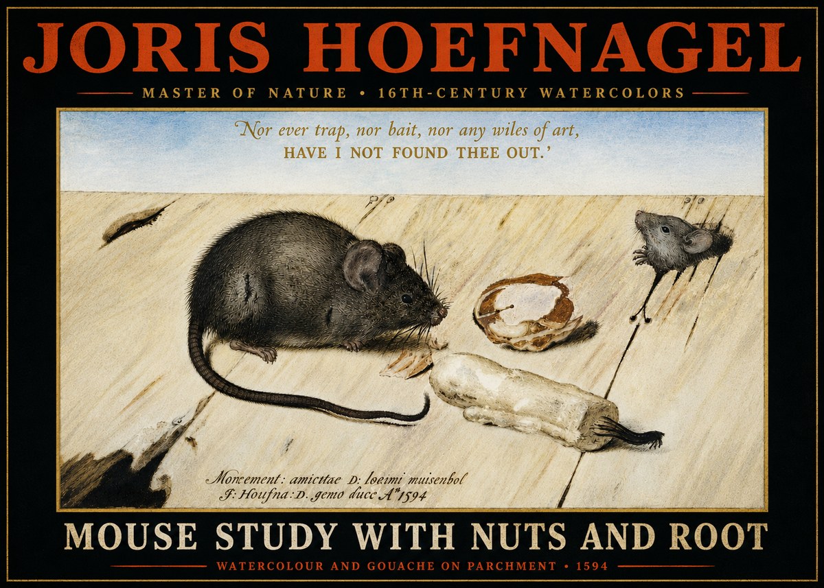 Joris Hoefnagel Mouse Study with Nuts and Root No4 - Póster