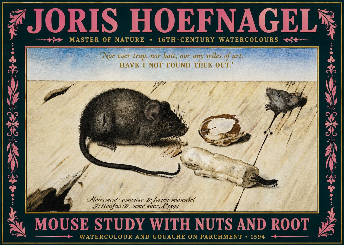 Joris Hoefnagel Mouse Study with Nuts and Root No5 - Póster