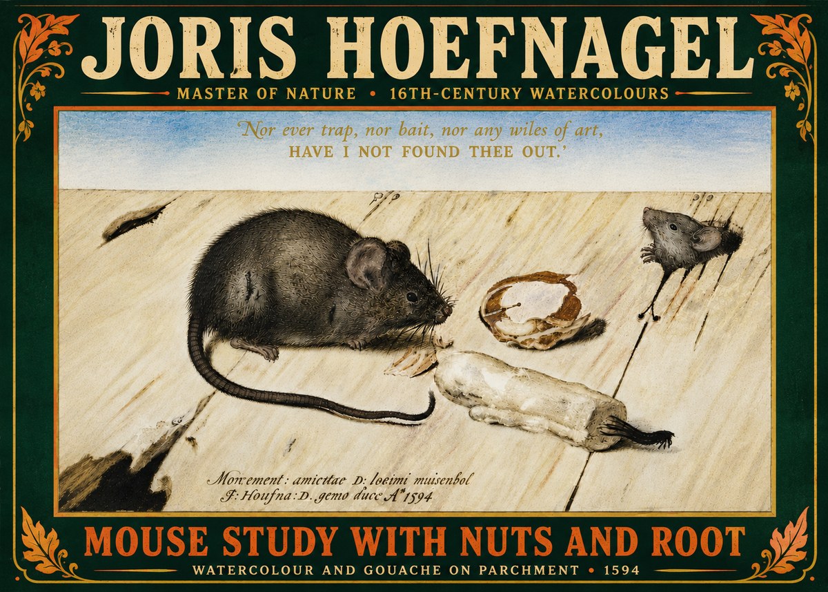 Joris Hoefnagel Mouse Study with Nuts and Root No6 - Póster