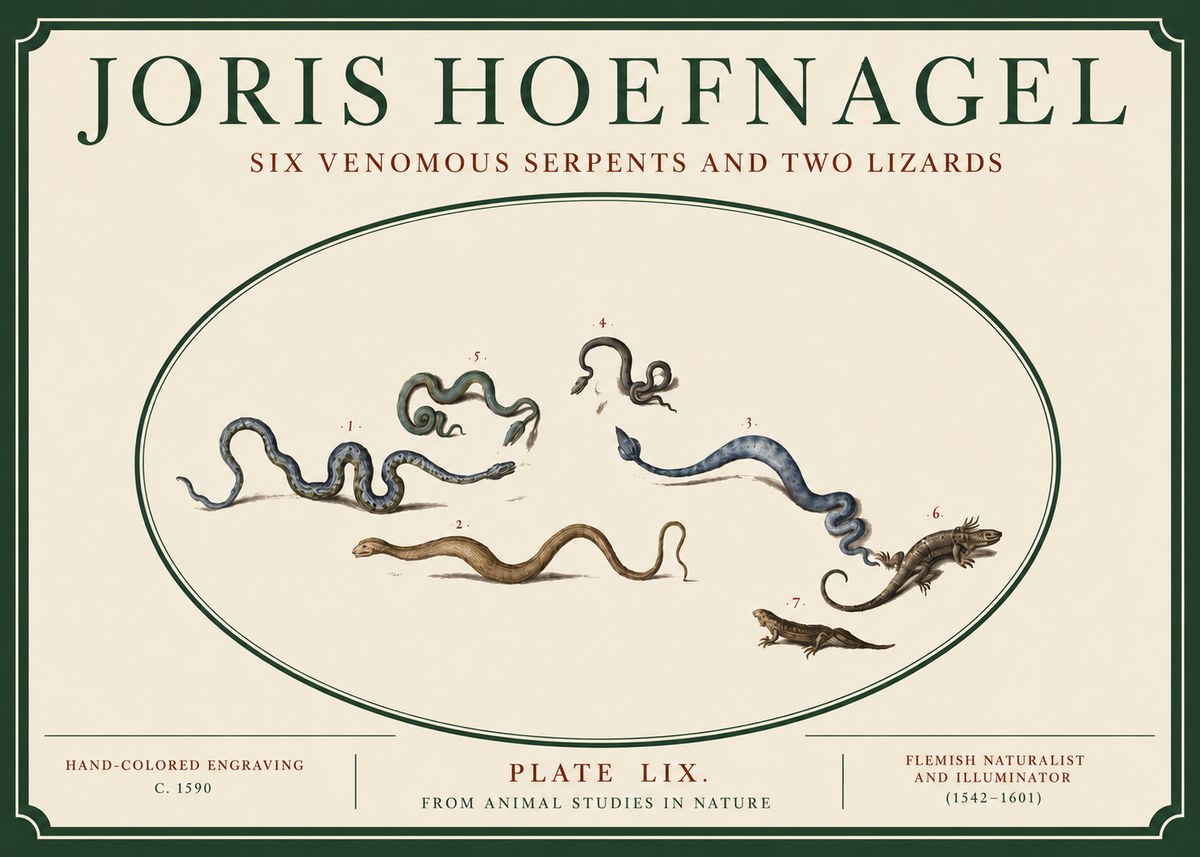 Joris Hoefnagel Six Venomous Serpents and Two Lizards No3 - Póster