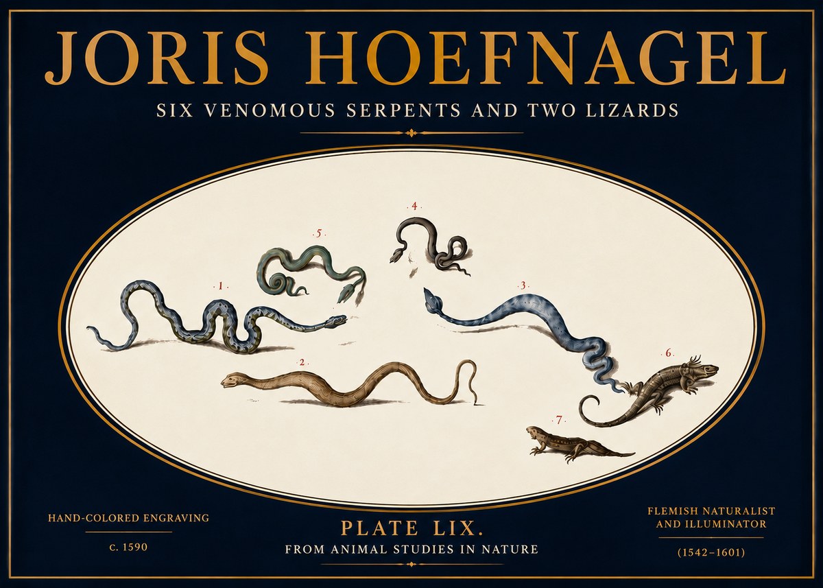 Joris Hoefnagel Six Venomous Serpents and Two Lizards No5 - Póster