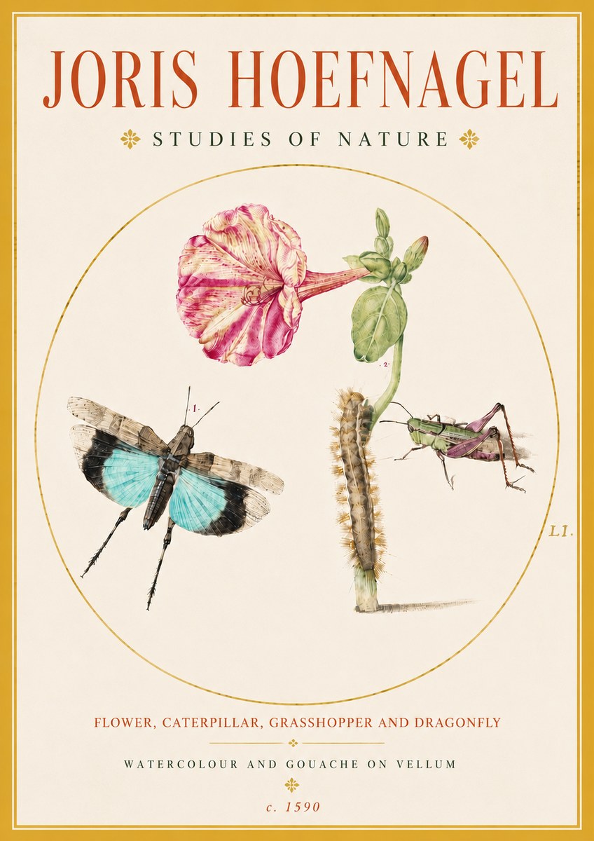Joris Hoefnagel Plate L1. Studies of Insects and Plants No5 - Póster