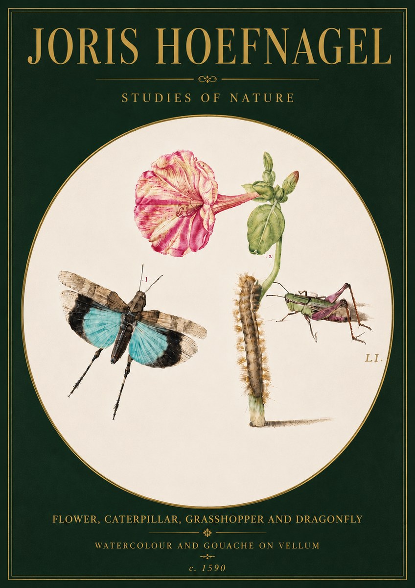 Joris Hoefnagel Plate L1. Studies of Insects and Plants No6 - Póster