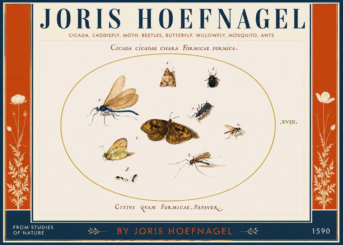 Joris Hoefnagel Cicada Cicadae Chara Formicae Formica. No4 - Póster