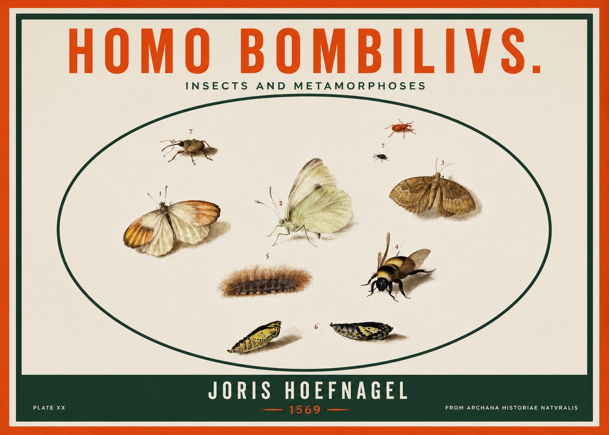 Joris Hoefnagel Homo Bombilivs. Insecta Et Metamorphoses No3 - Póster