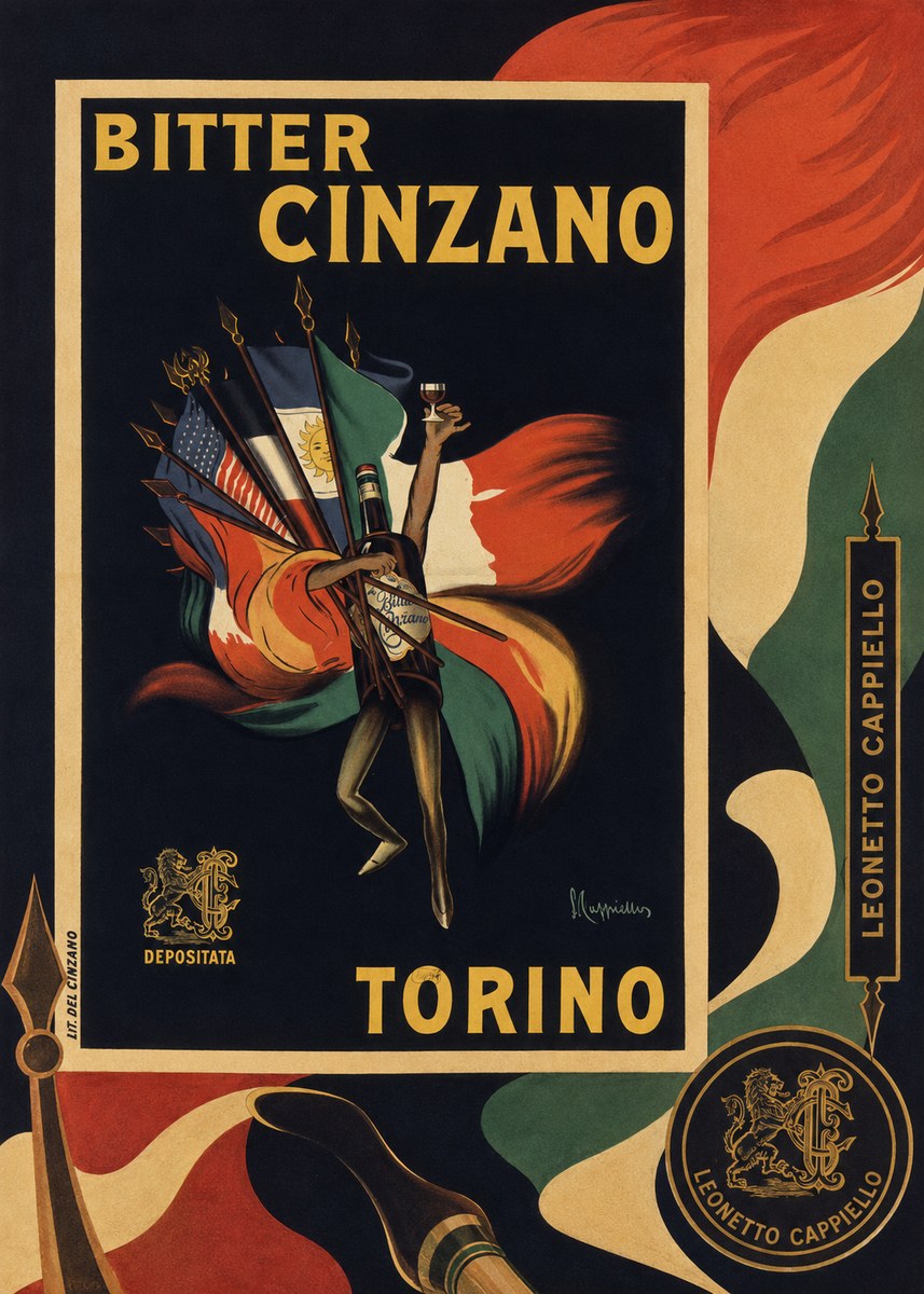 Leonetto Cappiello Bitter Cinzano Torino No6 - Póster