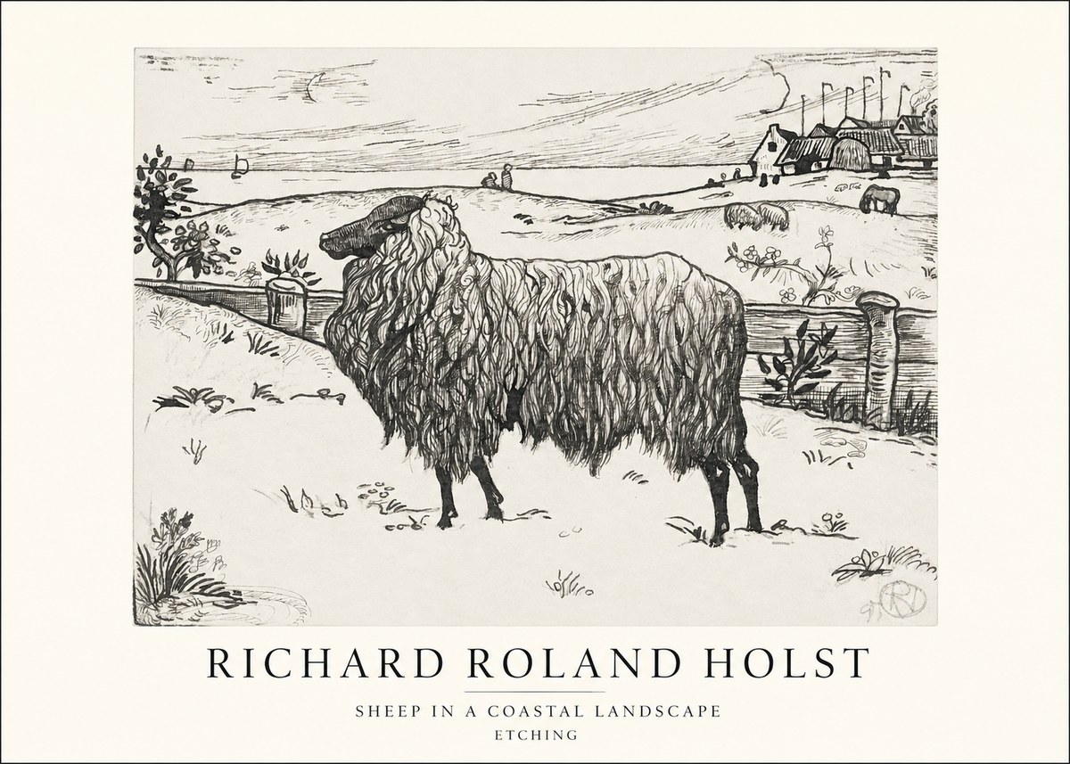 Richard Roland Holst Sheep in a Coastal Landscape No1 - Póster