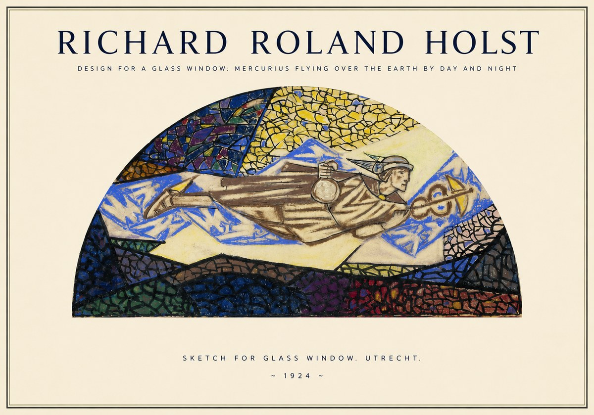 Richard Roland Holst Design for a Glass Window: Mercurius Flying over the Earth by Day and Night No1 - Póster