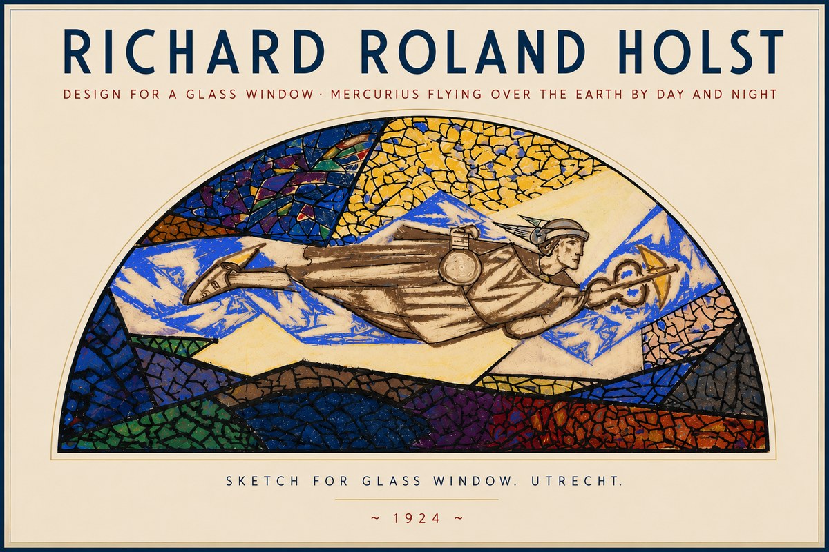 Richard Roland Holst Design for a Glass Window: Mercurius Flying over the Earth by Day and Night No4 - Póster