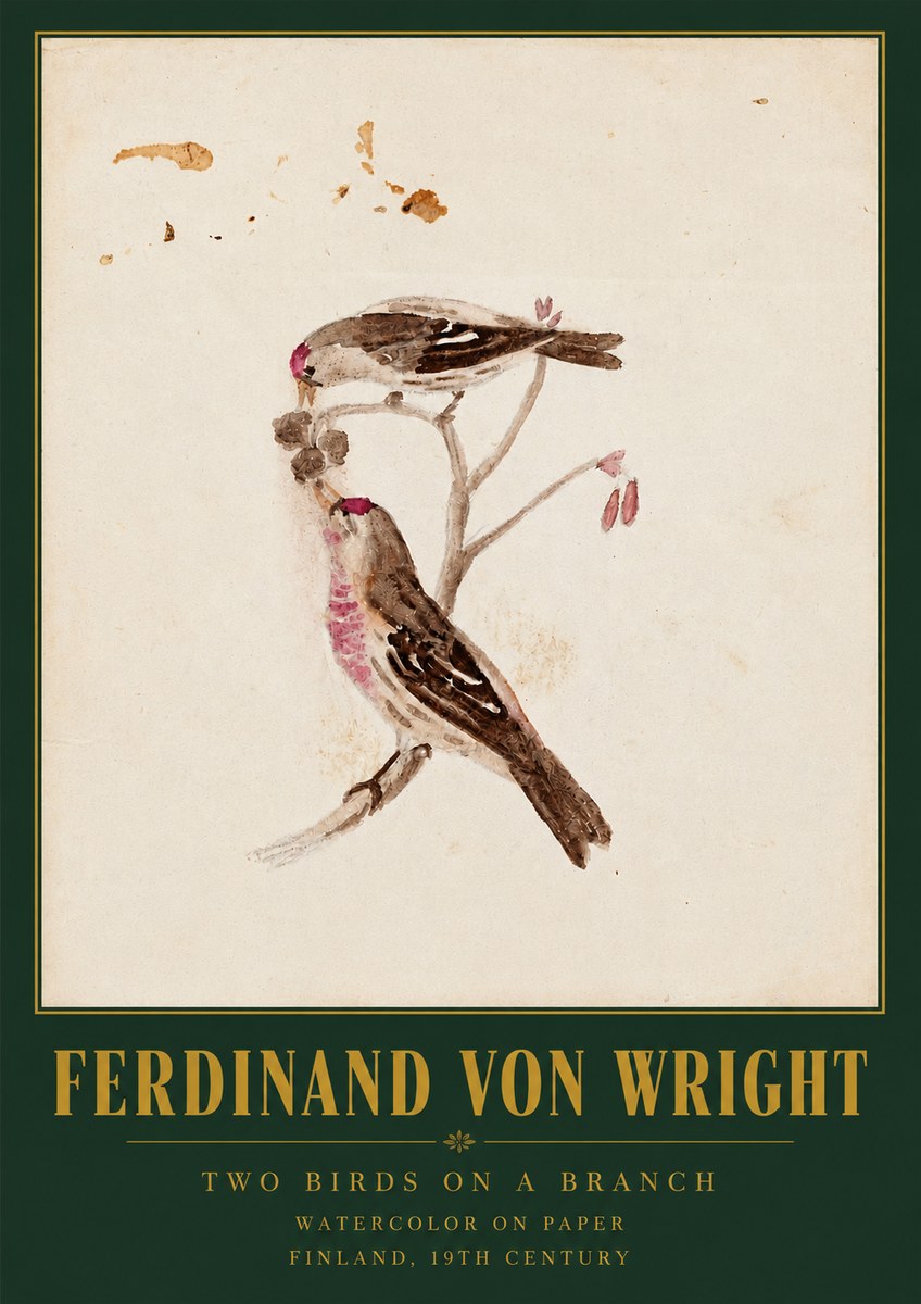 Ferdinand von Wright Two Birds on a Branch No3 - Póster