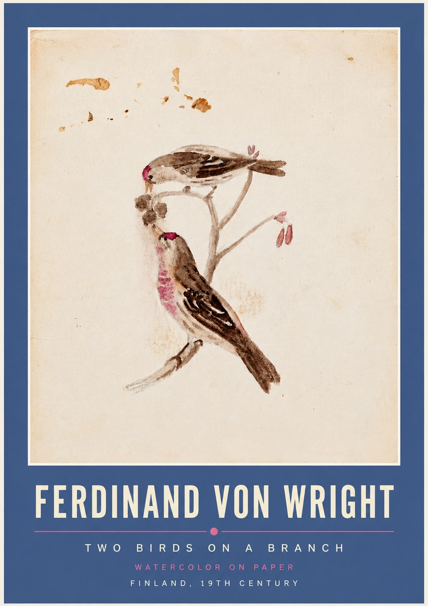 Ferdinand von Wright Two Birds on a Branch No4 - Póster