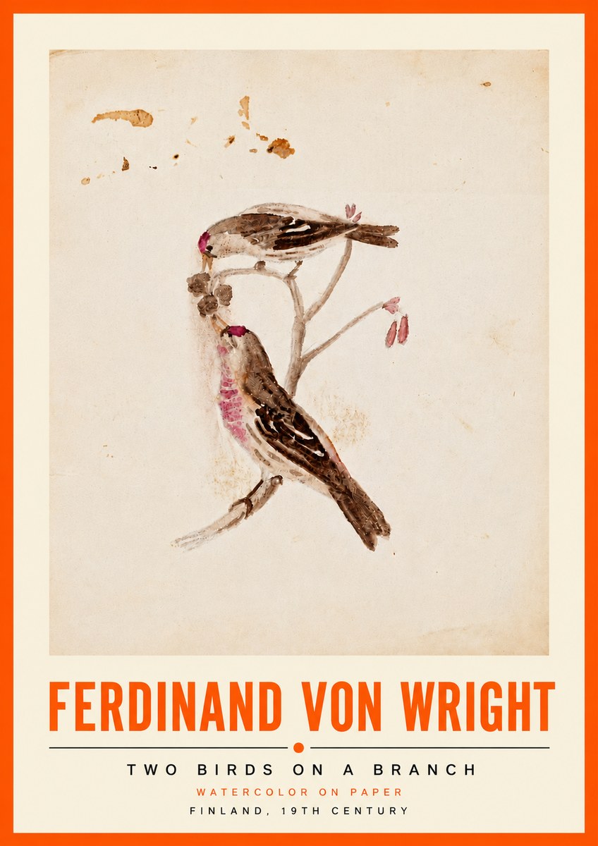 Ferdinand von Wright Two Birds on a Branch No5 - Póster