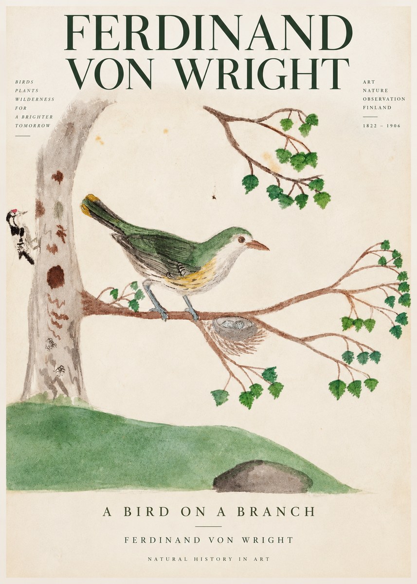Ferdinand von Wright Green Warbler with Nest No4 - Póster