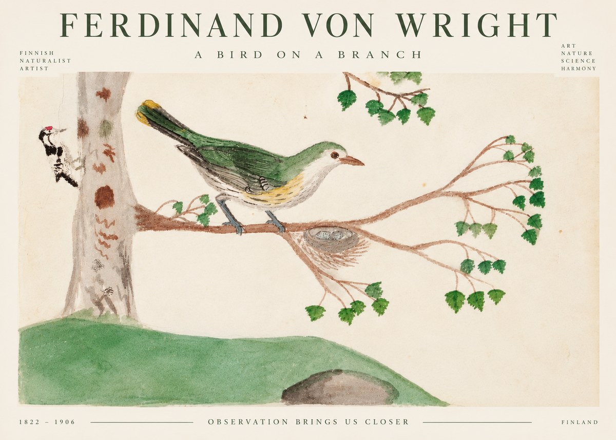 Ferdinand von Wright Green Warbler with Nest No5 - Póster