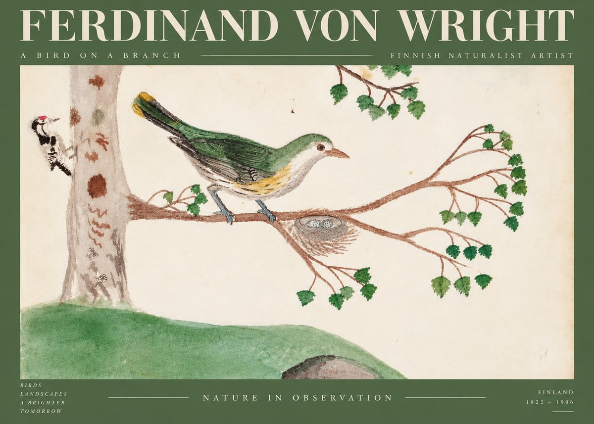 Ferdinand von Wright Green Warbler with Nest No6 - Póster
